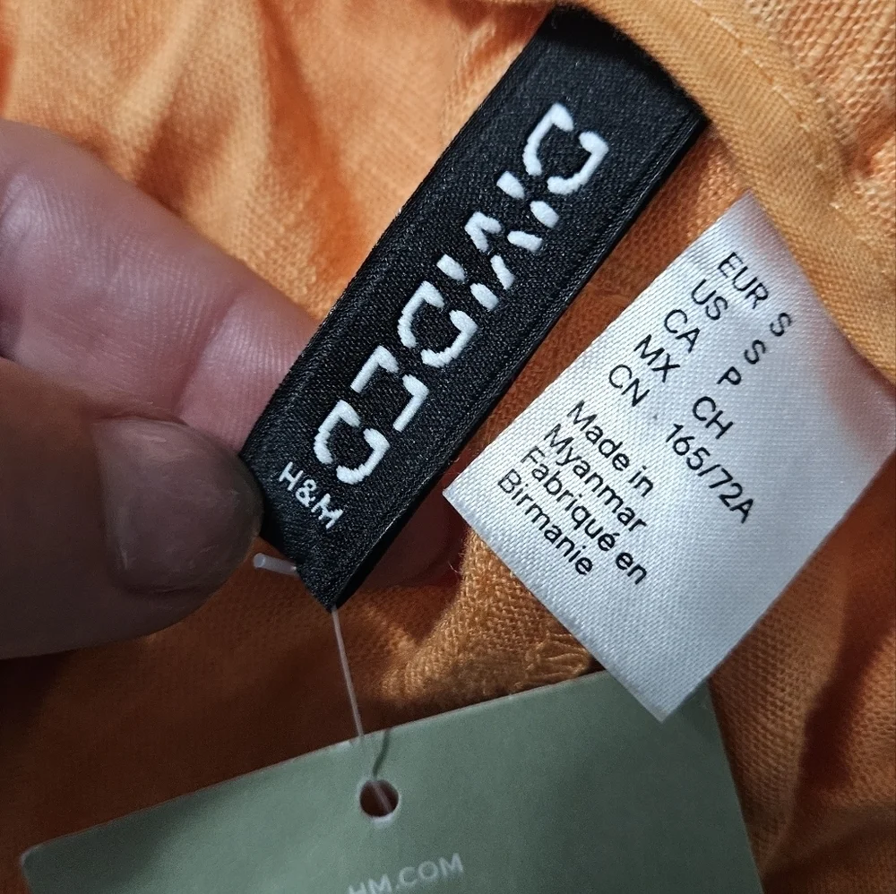 H&M Linen Blend Pleated Tailored Trousers In Orange. Size Small NWT